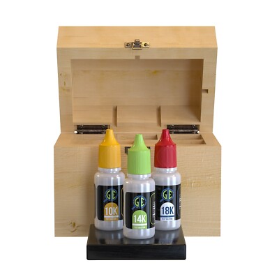JSP 10k 14k 18k Gold Jewelry Testing Kit Detect Precious Metals Wood Storage Box
