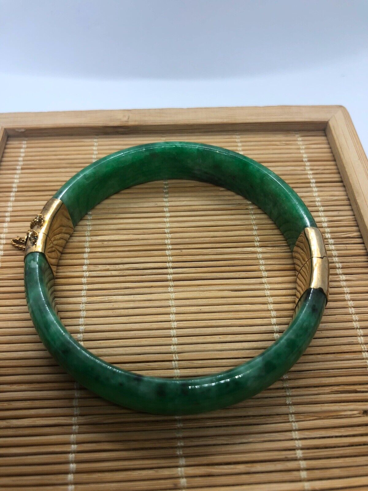 Chinese Gift Green Vintage Burma Jade Open Bangle… - image 6