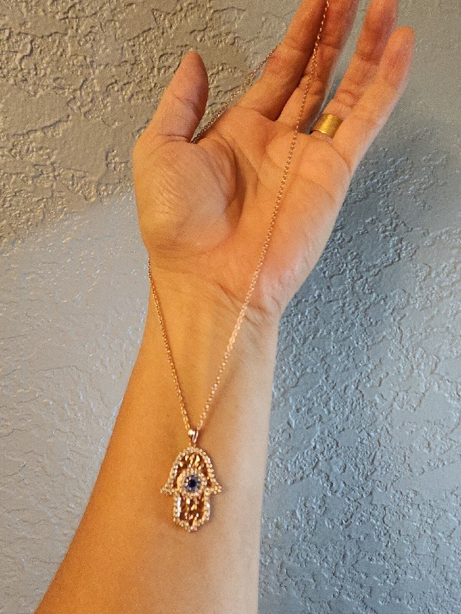 Evil Eye Necklace Hand Of Hamsa Gold Necklace 14K Gold Enamel