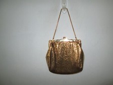 Vintage WHITING  DAVIS Gold Art Deco Mesh Kisslock Purse Framed Evening Bag
