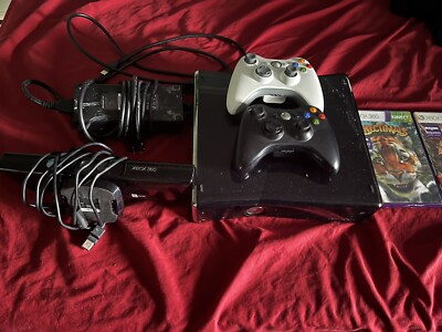 Xbox 360 2 Wireless Controllers All Cables Included Kinect with 2 Kinect games 