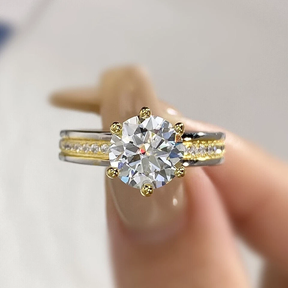 Anillo de compromiso de moissanita certificado corte redondo de 2,50 CTW oro sólido de 10 quilates multicolor Foto 2 de 4