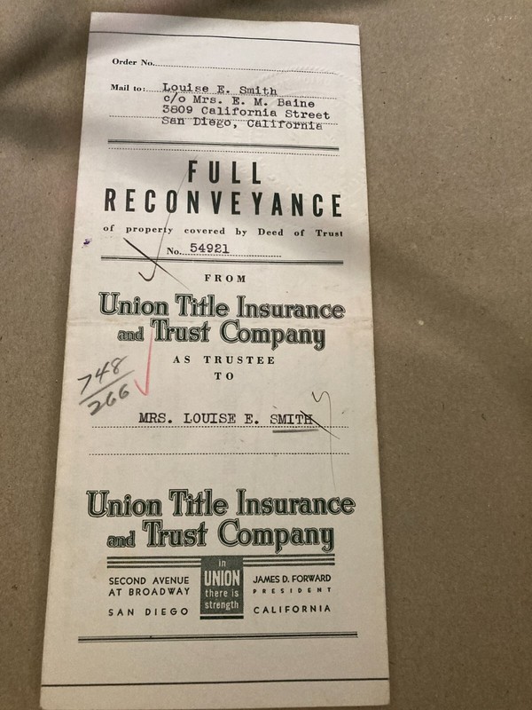 1939 Calif. Reconveyance Document from Union Title