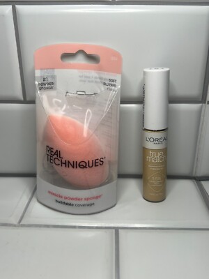 Real Techniques Pink Powder Sponge & L'Oreal True Match C1 Light Serum Concealer
