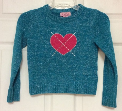 Swak Girls Pullover Sweater Size 6X Blue Pink Silver Weave 109
