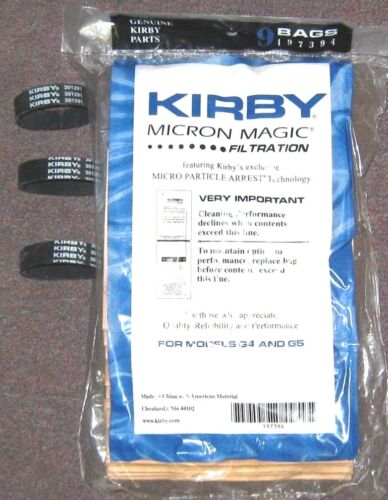 9 Kirby Vacuum Bags G3 G6 Micron Magic 197394 + 3 Belts - Picture 1 of 1