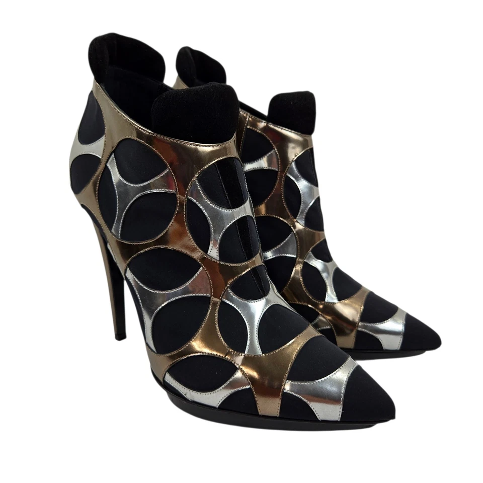 Pierre Hardy Stilleto Ankle Boots Metallic Circles Genuine Leather Italy Size 40 - Image 2 of 4