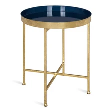 Celia Metal Foldable Round Accent Table, 18.25" x 18.25" x 22", Navy Surface ...