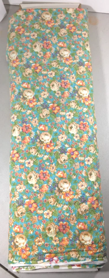 Vintage Joan Kessler Concord Blue Green Pink Peach Floral Cotton Fabric 12 Yards - Image 3 of 4