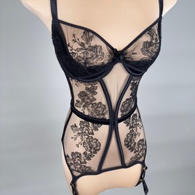 Agent Provocateur Black Gloria Basque Floral Lace Corset 34D