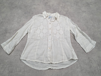 Sagimar Bluse Damen M 100% Leinen Spitze Romantik Shirt Boho Folk Feminin UK 12