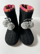 Cuddl Duds Women's Bootie Slippers Size M 7-8 Black House Shoes Warm Cozy Indoor