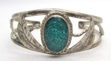 925 STERLING SILVER CRUSHED TURQUOISE CENTER CUFF 4.5" BRACELET 10.5G