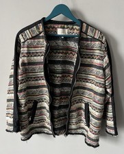 IRO Paris Minela Tweed Leather Trim Jacket Womens Sz 2 M Lambskin Silk Aztec Tri