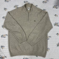 Lacoste Pure Wool Knit 1/4 Zip Pullover Sweater Beige Size 6 Medium Mens B4