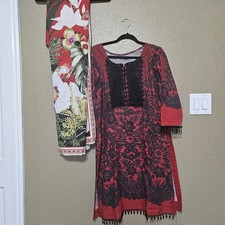 Pakistani Red 3 piece Daily Use Kameez shalwar in light khadder Pit To Pit 21.5