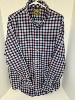Gold Label Roundtree & Yorke Mens Shirt XL Plaid Red & Blue No Iron