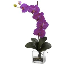 26" PURPLE SILK ORCHID ARTIFICIAL FLORAL FLOWER ARRANGEMENT w/ GLASS VASE