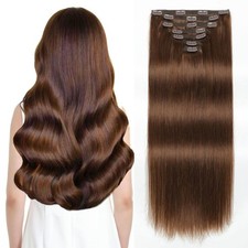 Clip in Hair Extensions Real Human Hair, 20 inch 160g, Chocolate Brown