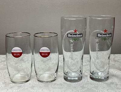 2 x Amstel  AND  2 x Heineken  Beer Glasses