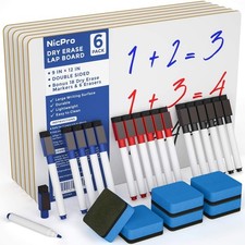 Nicpro 6 Pack Dry Erase Mini Whiteboard A4, 22 x 30 cm Double Sided Lapboard Bu