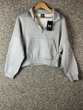 Women s Under Armour Icon Fleece Half-Zip Pullover Cropped Grey Sz Small NWT