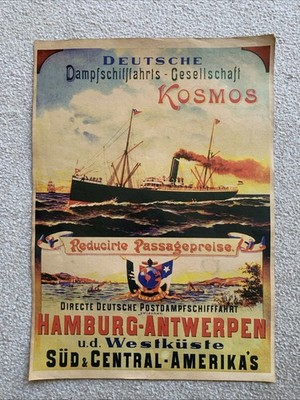 Schifffahrt Reise Reklame Werbung Litfaßsäule Plakat alter Druck Werbedruck