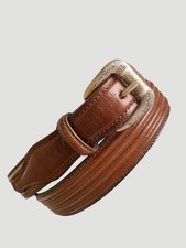 Vtg Cole Haan Men s Dress Belt A1252 Rich Brown GLAZED Calfskin Leather Brass 36