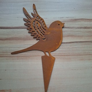 Metall Beet Stecker Stab Vogel Deko Garten Rostoptik Vogelstecker 9 5x16cm (1.)