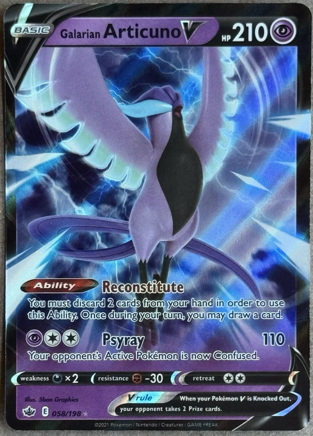 2021 POKÉMON CHILLING REIGN GALARIAN ARTICUNO V ULTRA RARE HOLO 058/198 NM+ QTY