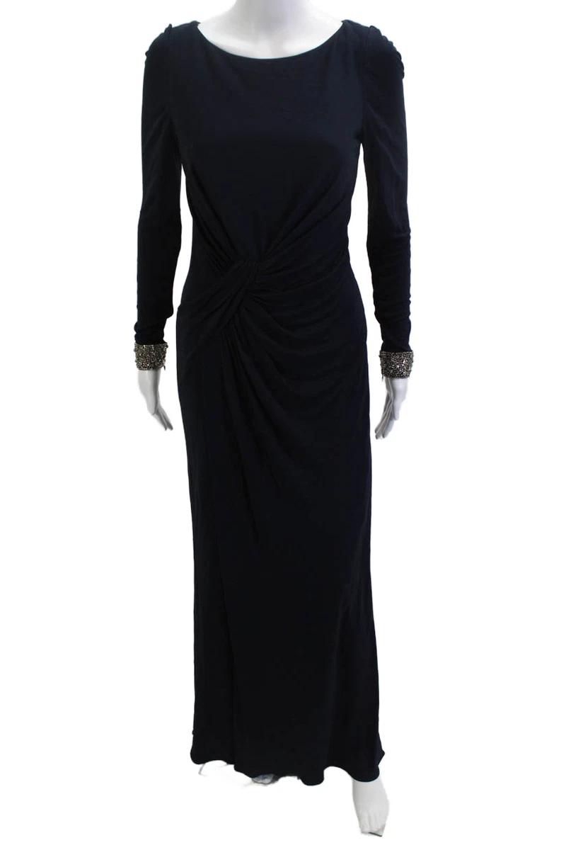 knee length dresses for ladies Black David Meister Halter Neck Maxi Dress
