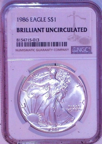 1986 American Silver Eagle $1 BU Brilliant Uncirculated NGC Brown Label