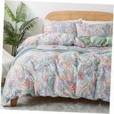 Pink Green Duvet Cover Set Queen Size 100 Percale Cotton Paisley Comforter