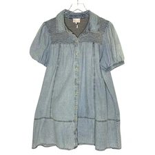 Entro Get Together Medium Light Denim Babydoll Dress Smocked Large Western