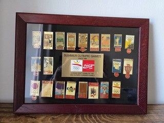 Coca Cola Summer Olympic Games 1992 Framed Pin Badge Set Vintage