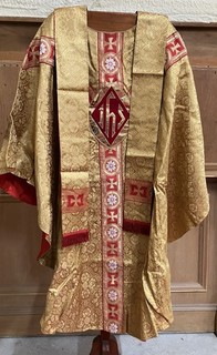Catholic Priest Vestment Chasuble w Stole Gold Liturgical Brocade fm Church L153