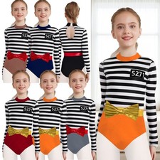 Kids Girls Bodysuit Gymnastics Costume Criminal Jumpsuit Carnival Uniform Dance
