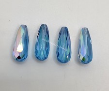 4pc Swarovski Crystal Aquamarine AB 15x6mm Thin Teardrop 5505 Beads; RARE