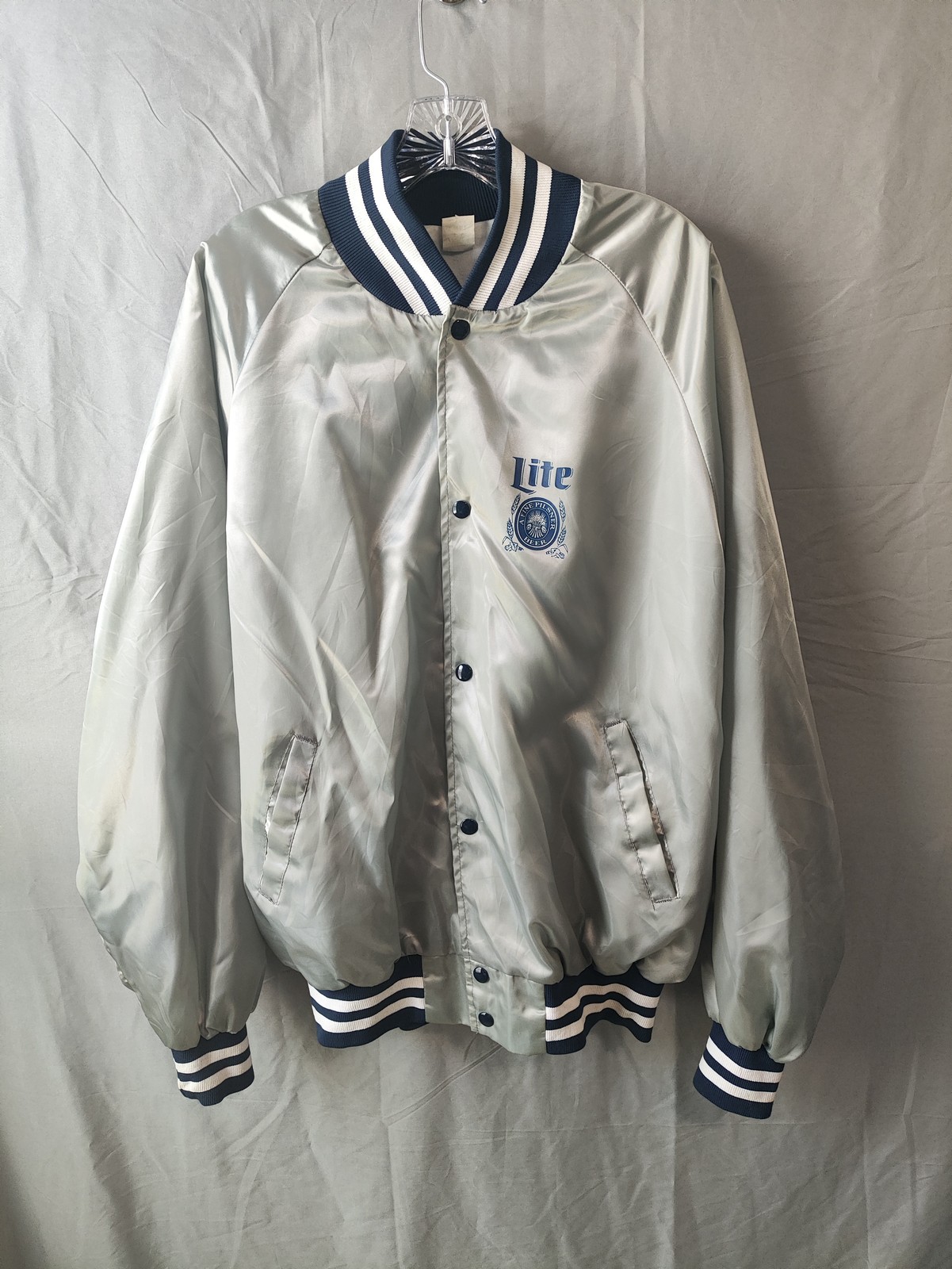 Vintage Miller Lite Jacket Mens Large Satin Bomber Beer Promo 80s USA