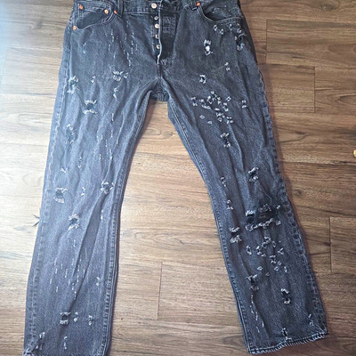 Levi's 501 Series Men s Straight Black Charcoal Wash Denim Jeans Distressed