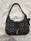 NWT Coach Hamptons Hobo Bag In Crystal Signature Jacquard CW654 Black Silver