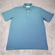Donald Ross Polo Shirt Mens Large Blue Green Stripe Jackson Hole Golf Tennis