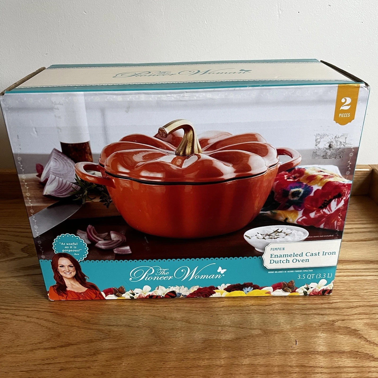 Pioneer Woman Pumpkin Enamel on Cast Iron Dutch Oven 3.5qt Orange Fall