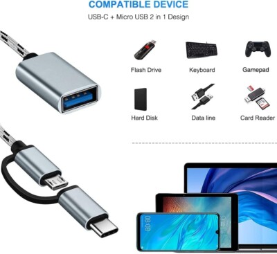 USB C auf USB 3.0 Adapter 2 in 1 USB C/Micro auf USB Adapter OTG Micro Kompatibe