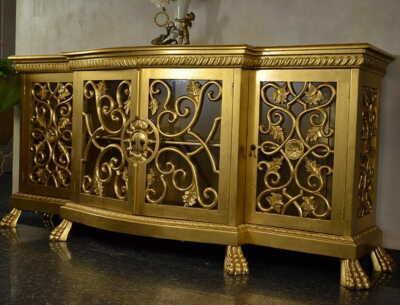 Vitrinenschrank Aaron Vintage Glas Metall Messing Gold Barock