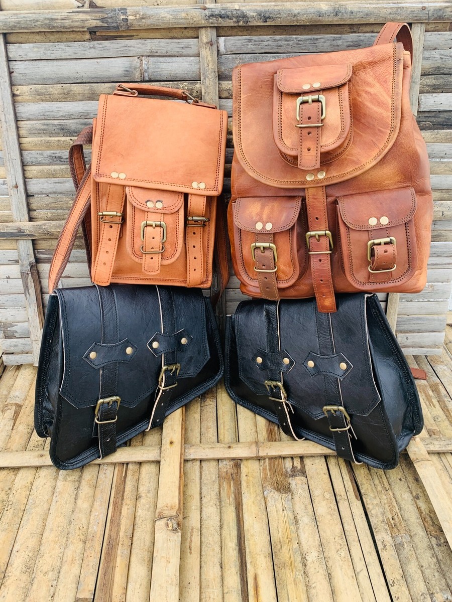 All New Leather Motorcycle Saddlebag Luggage Backpack  display picture 3