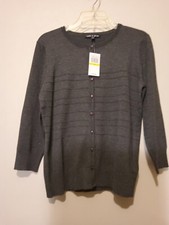 NWT Cable  Gauge Charcoal Gray Button 3/4 Sleeve Cardigan Sweater Womens Med