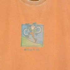 Life Is Good Men's Cotton Long Sleeve T-shirt Orange Bring It On Graphic Size L
