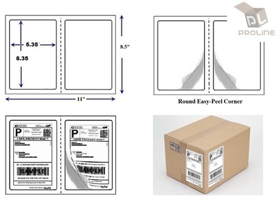 200 Quality Perforated Round Corner Shipping Labels 2 Per Sheet 8.5'' x 5.5''