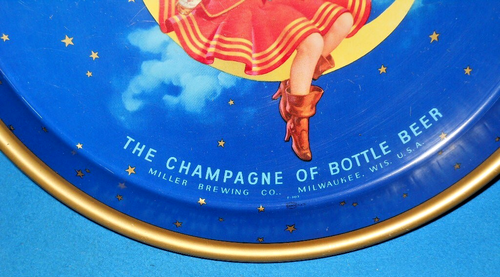 Vintage 13" Round Miller High Life Beer Serving Tray of Girl Sitting on The Moon - Picture 6 of 6